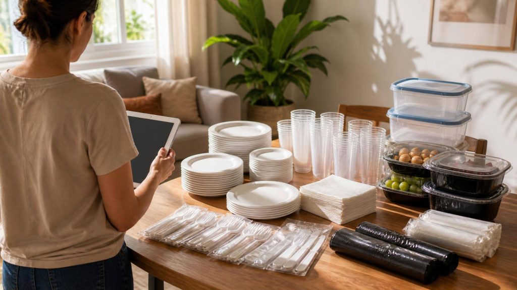 Descartáveis para festa pequena: quantidades por convidado e lista de compra